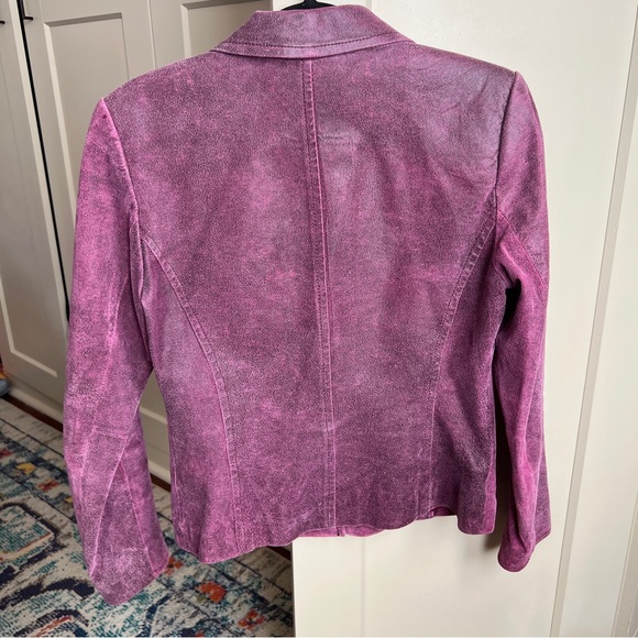 Alfani Women's Pink Distressed Genuine Leather Blazer Jacket Size S - Picture 2 of 5